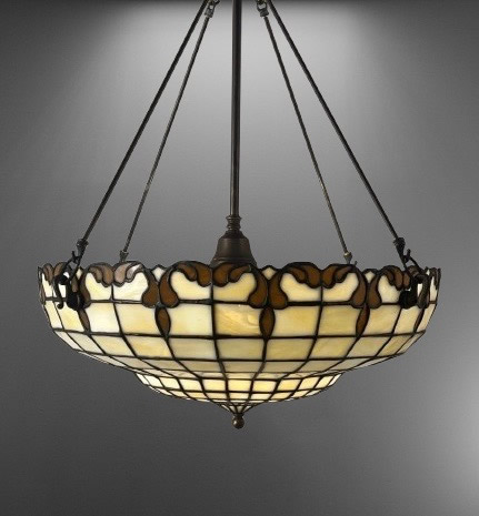 Antique Leaded Glass Inverted Dome w/Stylized Motif